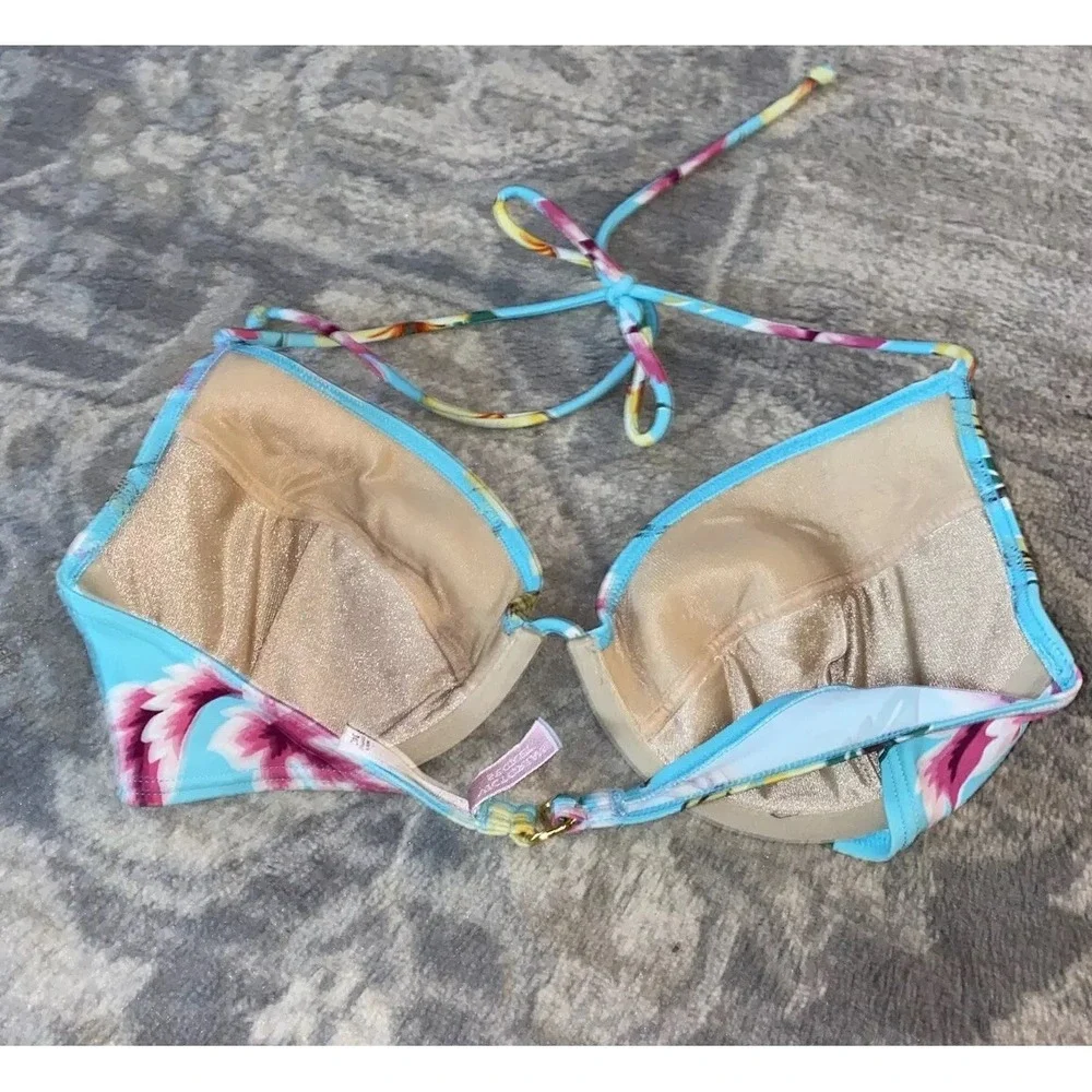 Victoria's Secret  Women's Sz 34C Blue Mult Floral Underwire Bikini Top Swim‎